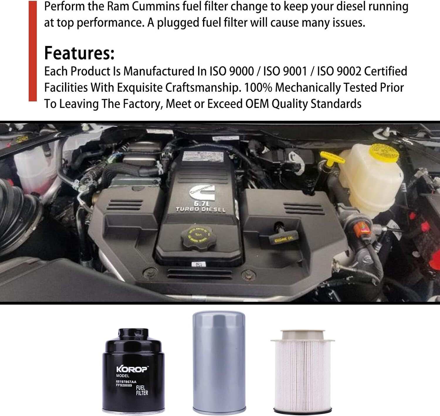 Fuel Filter Water Separator And Oil Filter Set For 2013-2018 Ram 6.7L Diesel