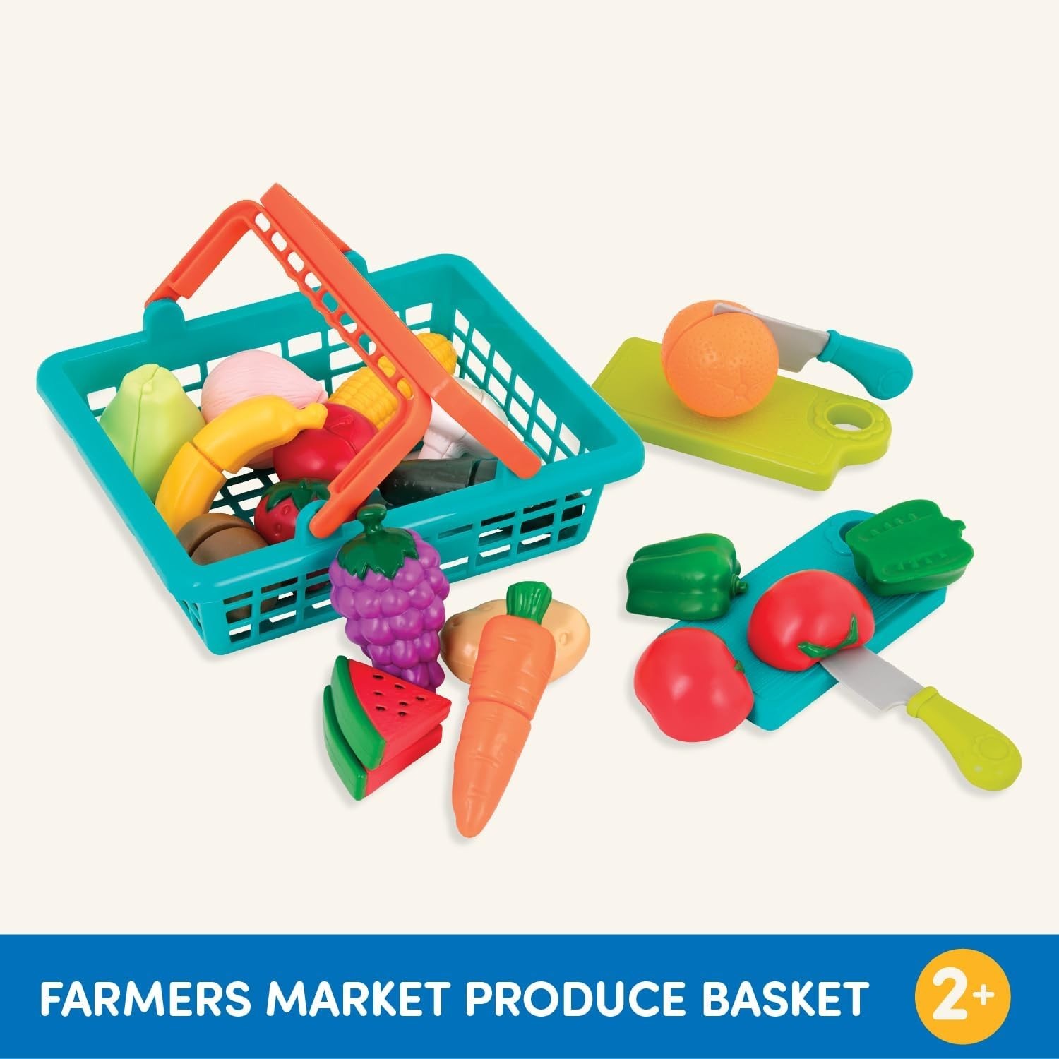 Multicolor Farmers Market Toy Food Basket for Creative Pretend Play – 37 Pieces