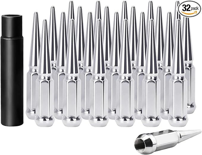 Set of 32, 14 mm x 1.5 Wheel Spike Lug Nuts, M14x1.5 Conical Bulge Seat, Closed