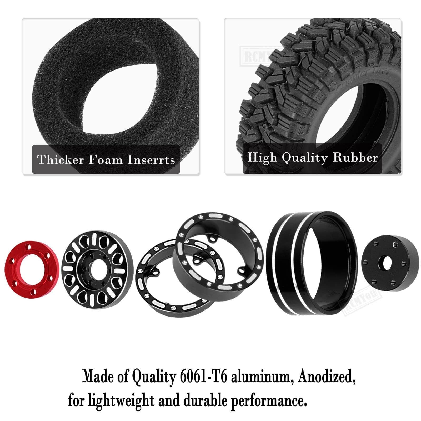 RC 1.2 Tires & 1.2 Beadlock Wheels Adjustable 4 Offsets Rims for 1/18 TRX4M R…
