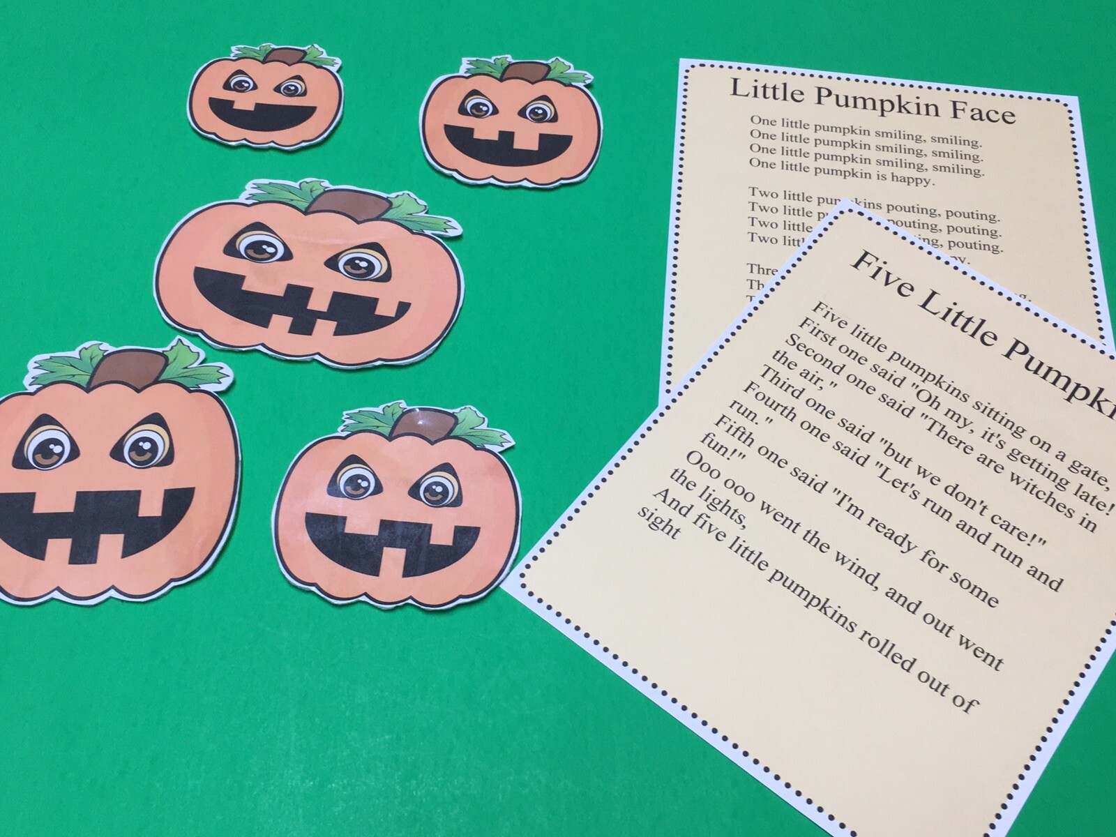 Five Little Pumpkins Flannel Board Set – Laminated Activity Set – Teaching