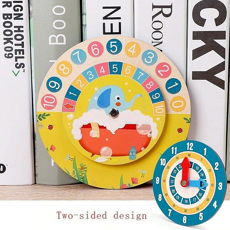 Children Montessori Wooden Math Clock Toys Hour Minute Second Home Teaching Aid.
