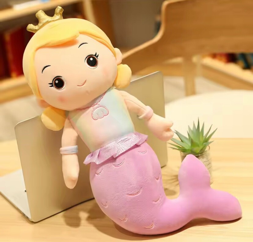NEW Cute Pink Purple Mermaid Princess with Crown Plush Doll for 3+