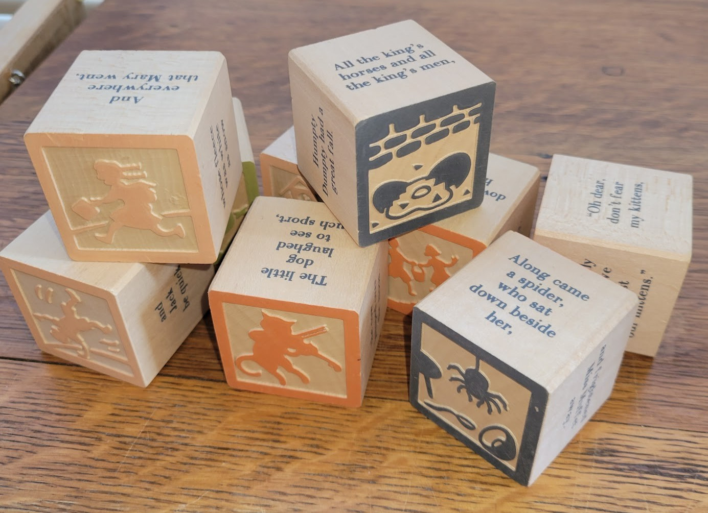 Uncle Goose Wooden Embossed NURSERY RHYMES blocks, Set of 9, Near Perfect!