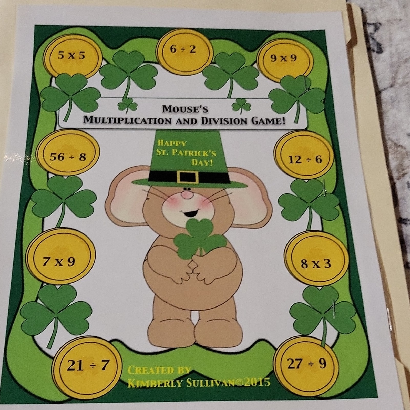 St. Patrick’s Day Math Multiplication & Division Game Set Kids