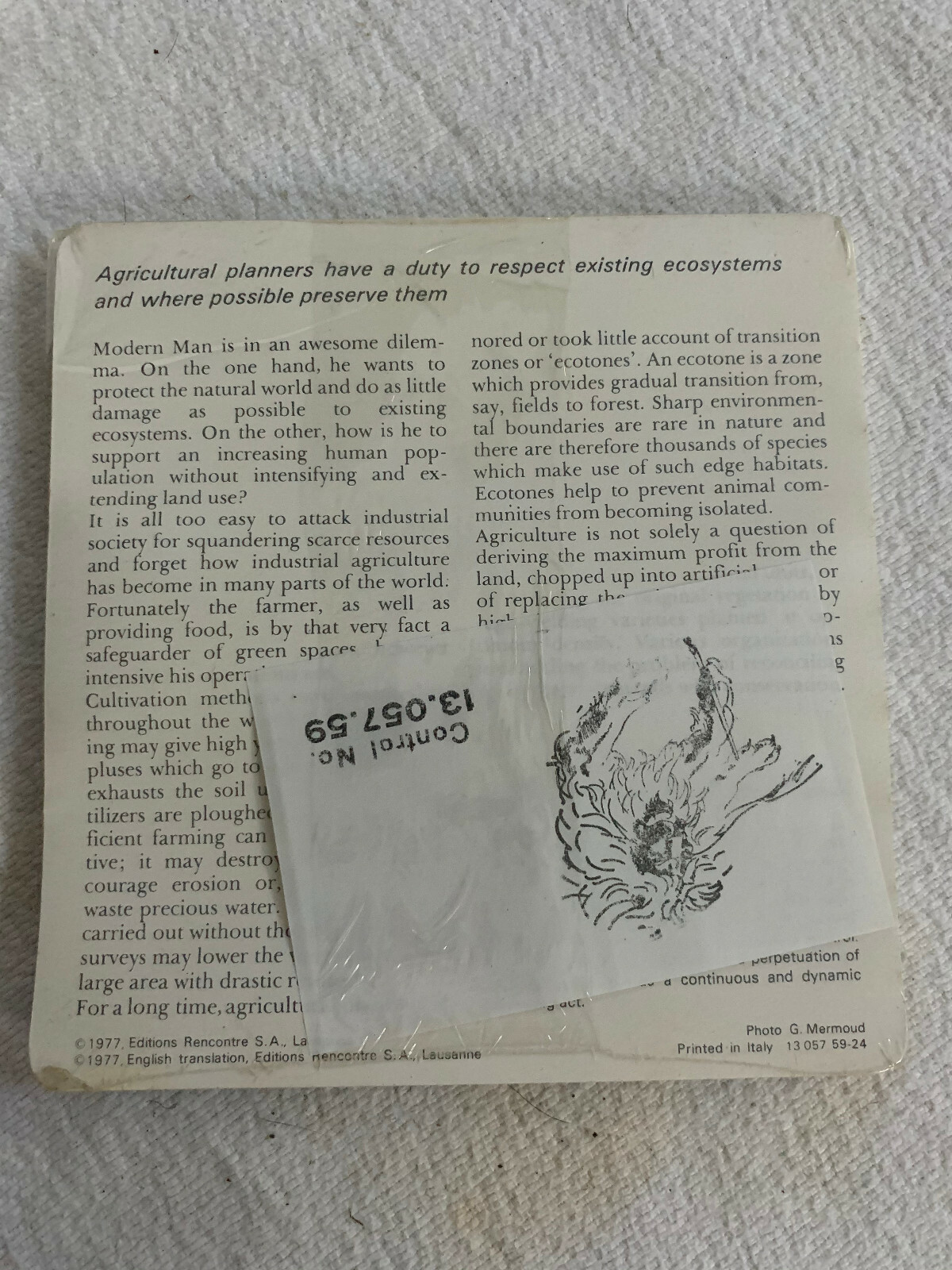 1977 Editions Rencontre S.A. Lausanne Animal Flash Cards Whiskered Tern 24-Pack