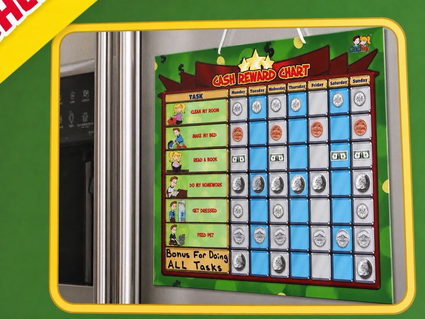 Cadily Cash Reward Chart. Magnetic Chore Chart for Kids. Learning Money Chart