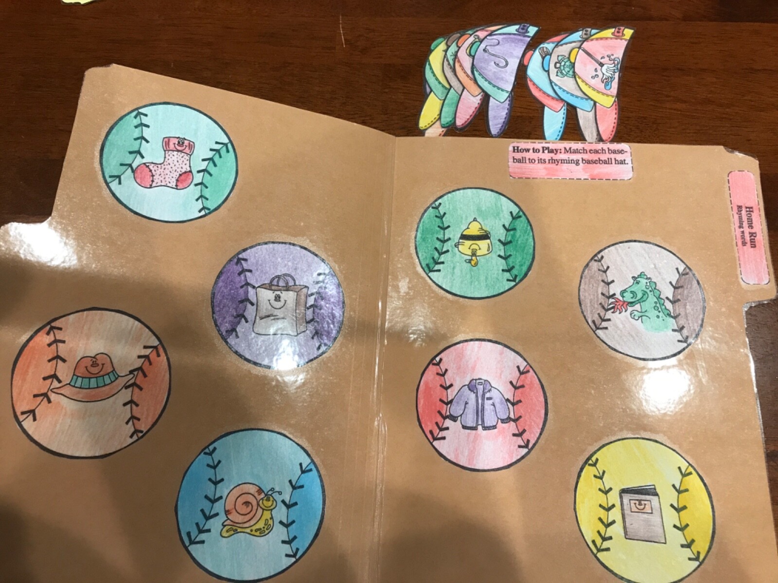 Home Run! Rhyming words”Grade K language Art file folder game teacher