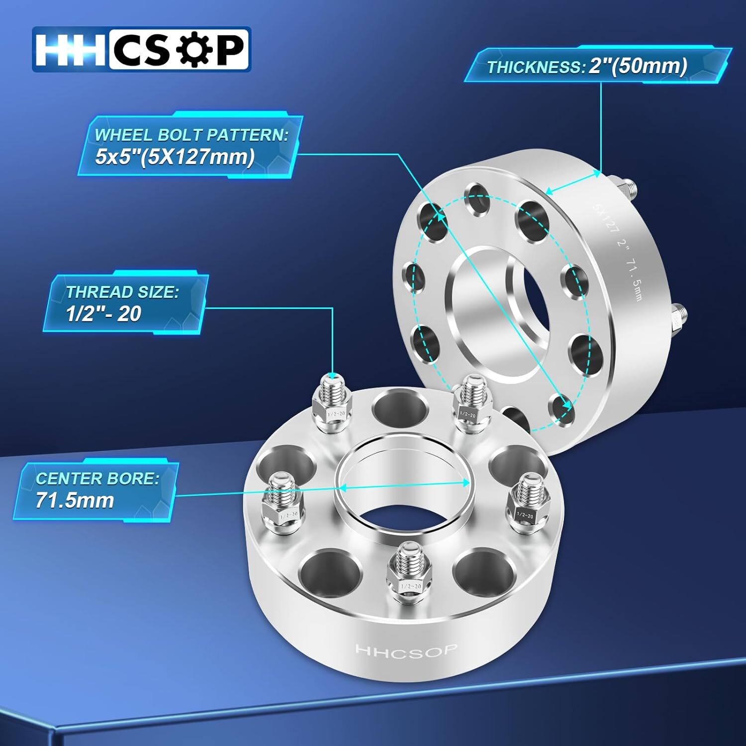 HHCSOP 5×5 Wheel Spacers 2 inch for Jeep Wrangler JK JKU 2007-2018, 4PCS 5x127mm