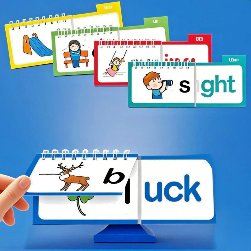 30 Read and Rhyme Flip Books,ABC Word Vocabulary Families Flash Cards