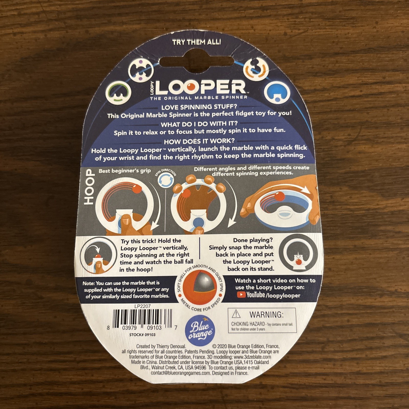 Blue Orange Loopy Looper The Original Marble Spinner Game Hoop New