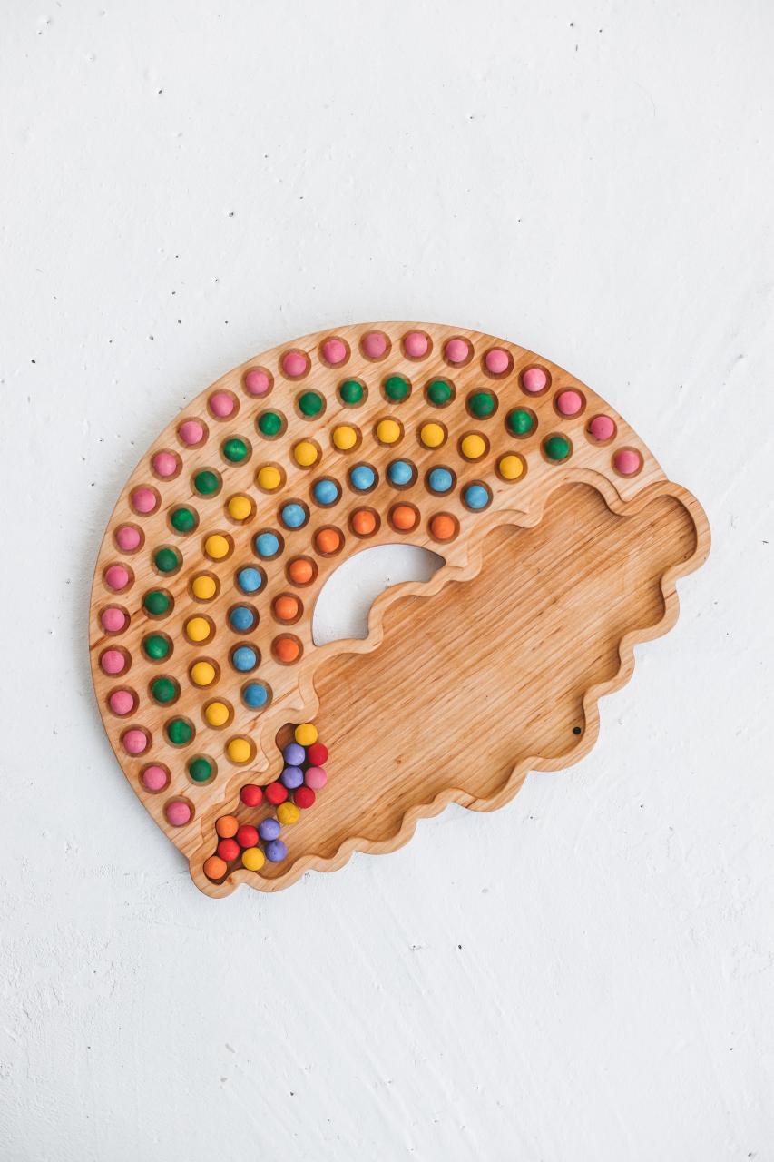 Rainbow Wooden Toy Color Sorting Educational Preschool Montessori Toys Learning