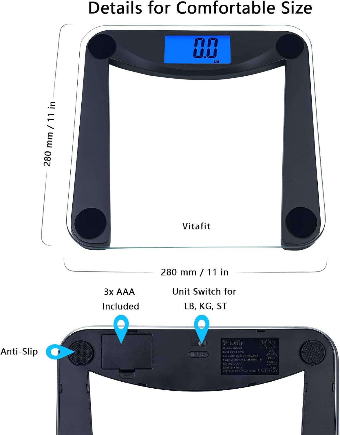 Digital Bathroom Weight Scale for Body Weight, High Accuracy Assured by Weigh.