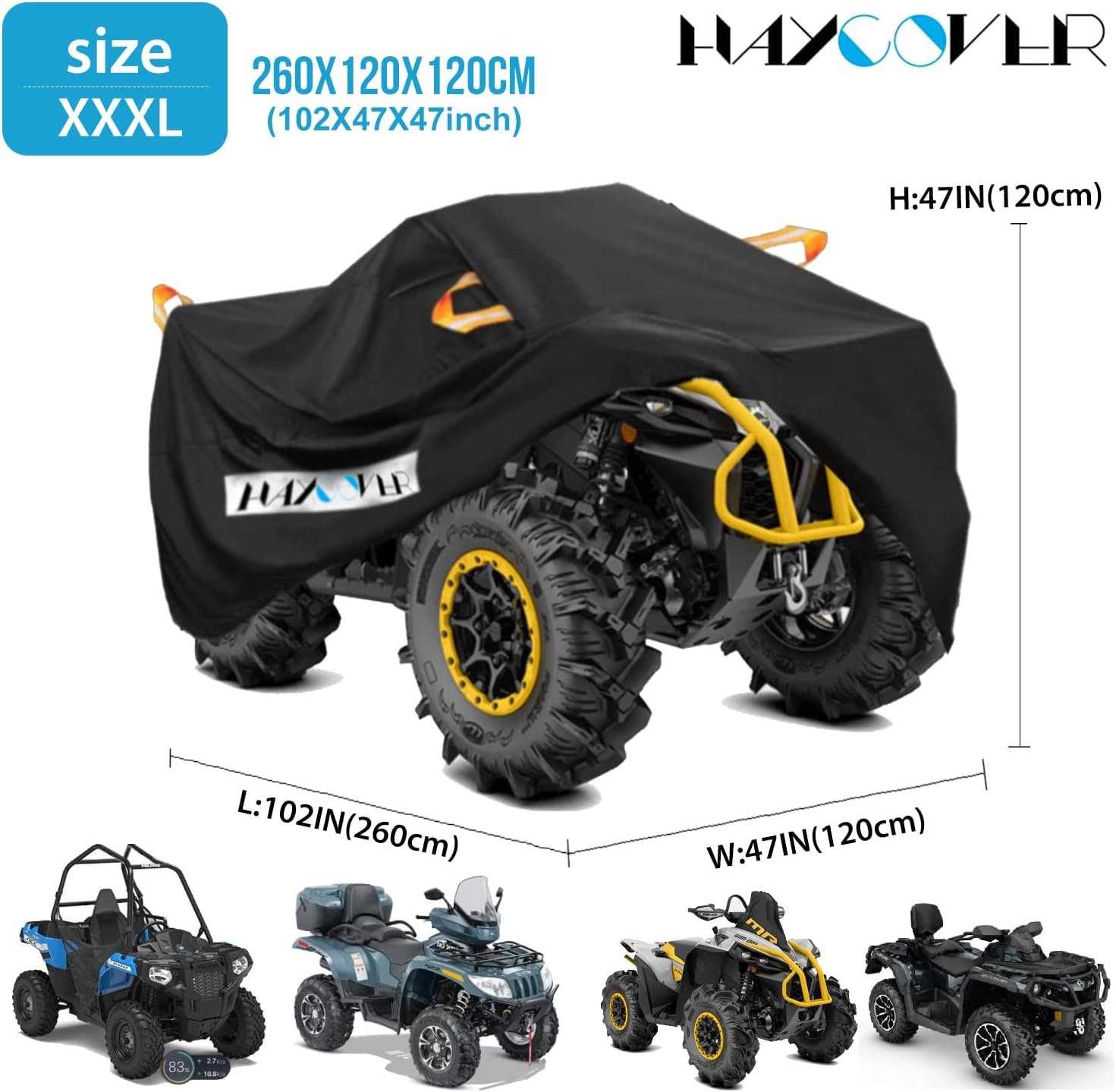 ATV Cover, Heavy Duty Black Waterproof Oxford Fabric Protective 4 Wheeler Qua…