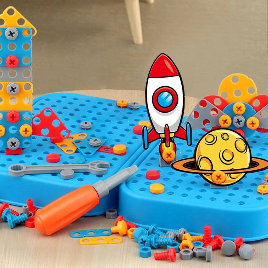 Kids Creativity Tool Box, Creative Puzzle Toy with Electric Drill Screw Tool Set
