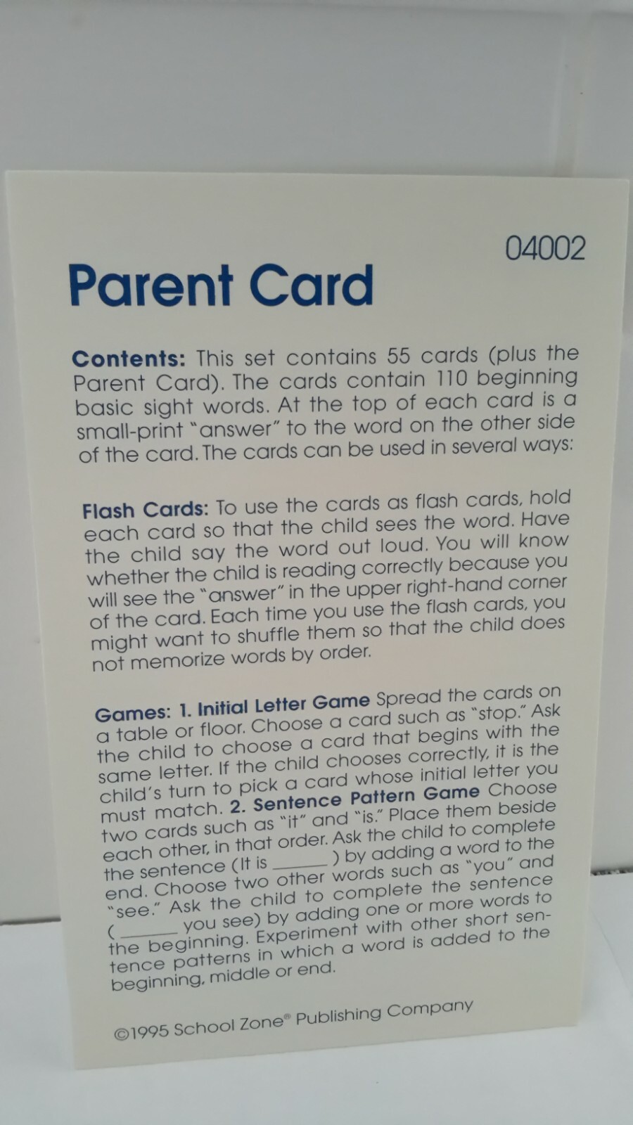 School Zone Beginning Sight Words Flash Cards Ages 5 and Up EUC