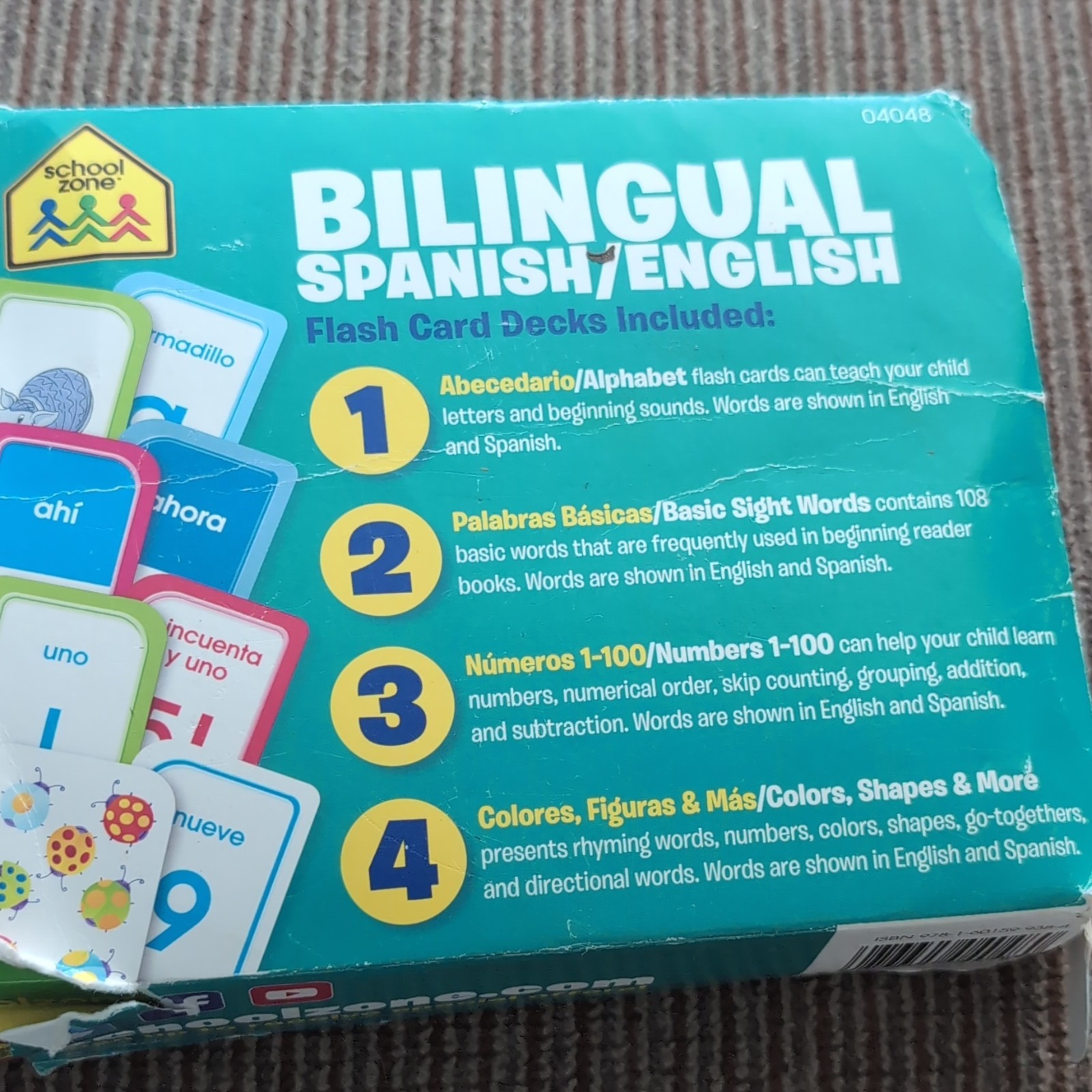 School Zone Bilingual Spanish/English Flash Cards 4-Pack Ages 4-7 Years