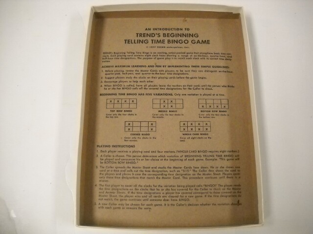 Vintage Trend Beginning Telling Time Bingo With Laminated Cards 1977 Very Nice!