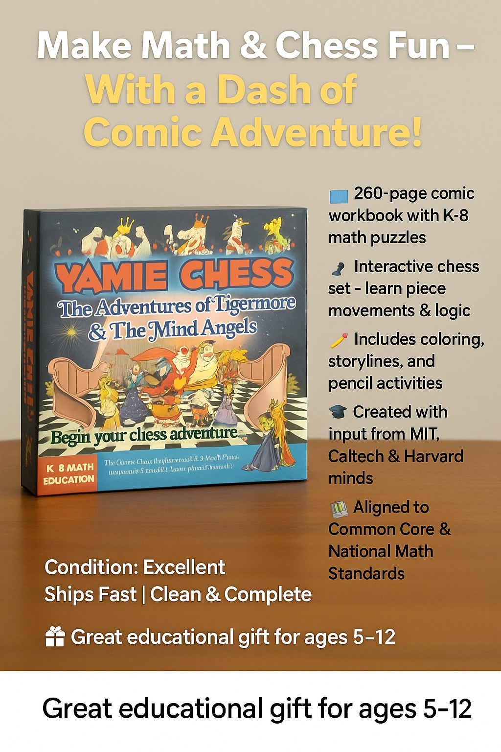 Yamie Chess Adventures of Tigermore Mind Angels K‑8 Math Tutor Chess Board Game