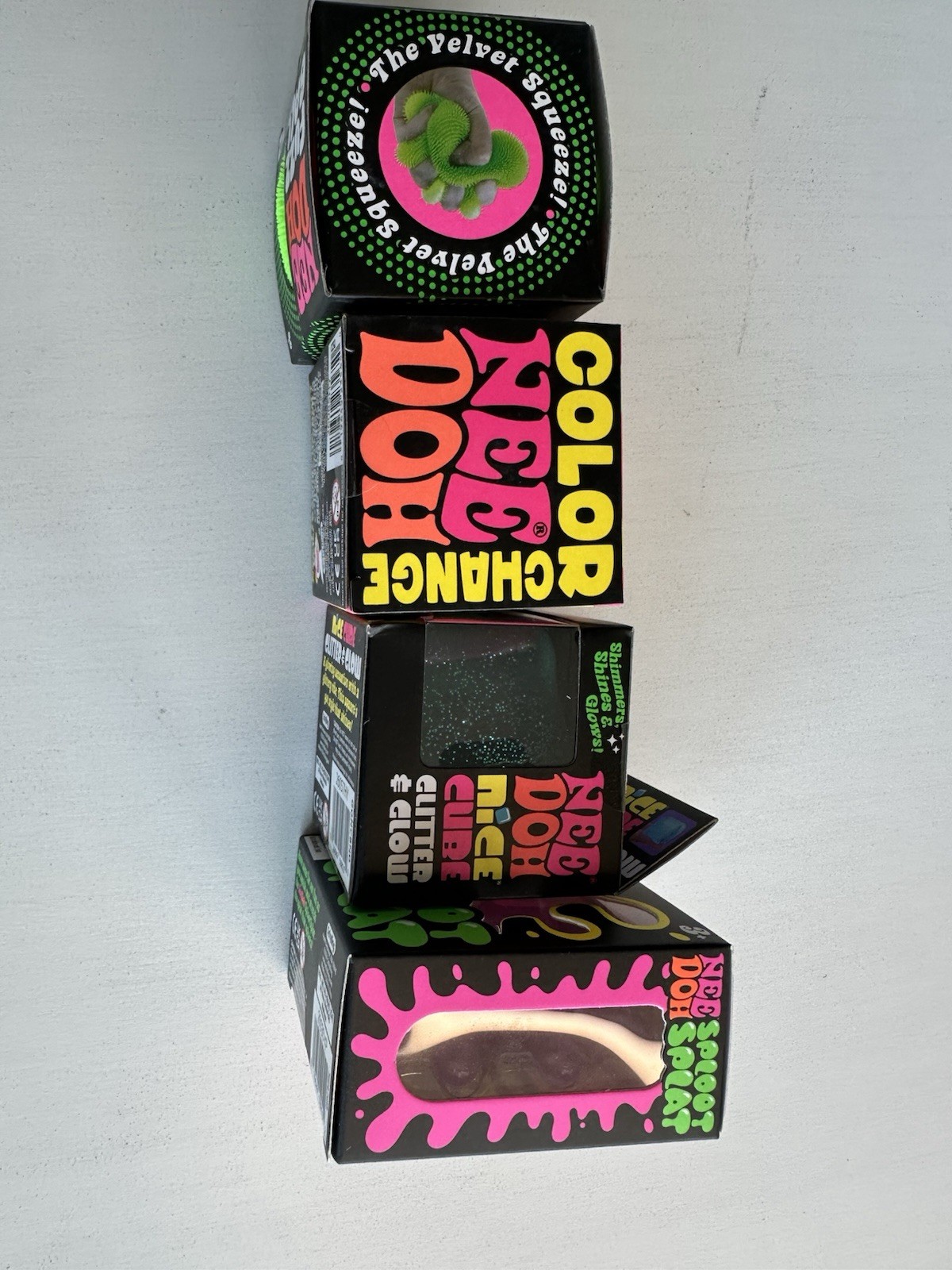 Rare NeeDoh Squishy Lot of 4 Authentic Color Change Fuzz Ball Nice Cube Splat