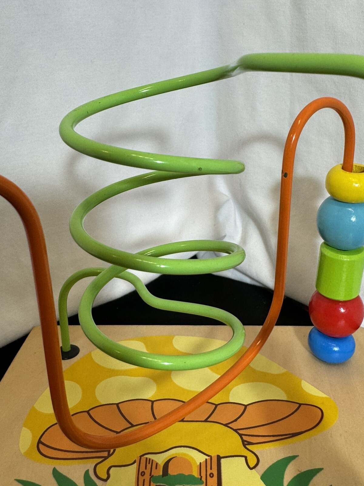 Colorful Wood Bead Maze Toy Two Tracks Mushroom House Graphics Bead Toy