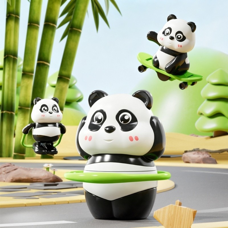 Skateboarding Wind up Panda Model Bright Color Safe Plastic Kids Entertainment
