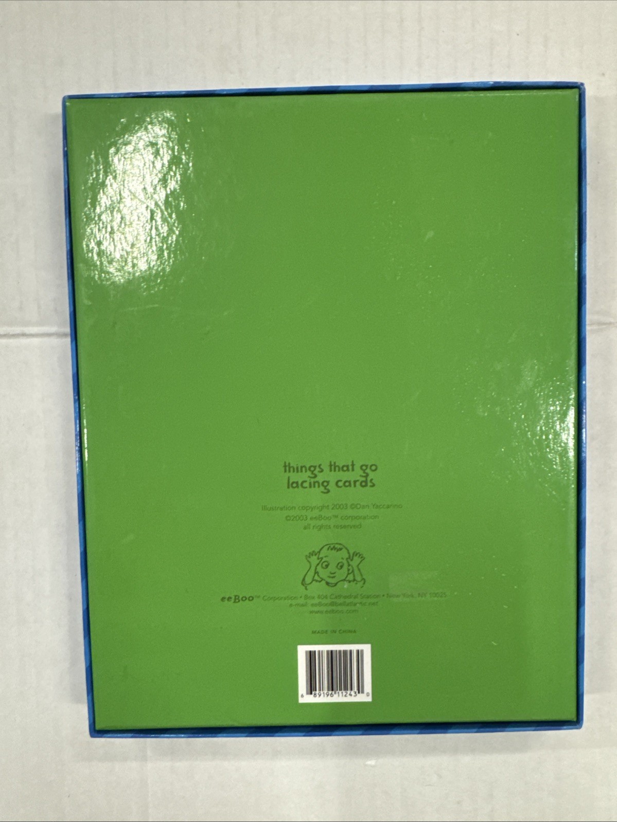 EUC 2003 eeBoo “Things That Go” Lacing Cards with 5 Cards & Laces