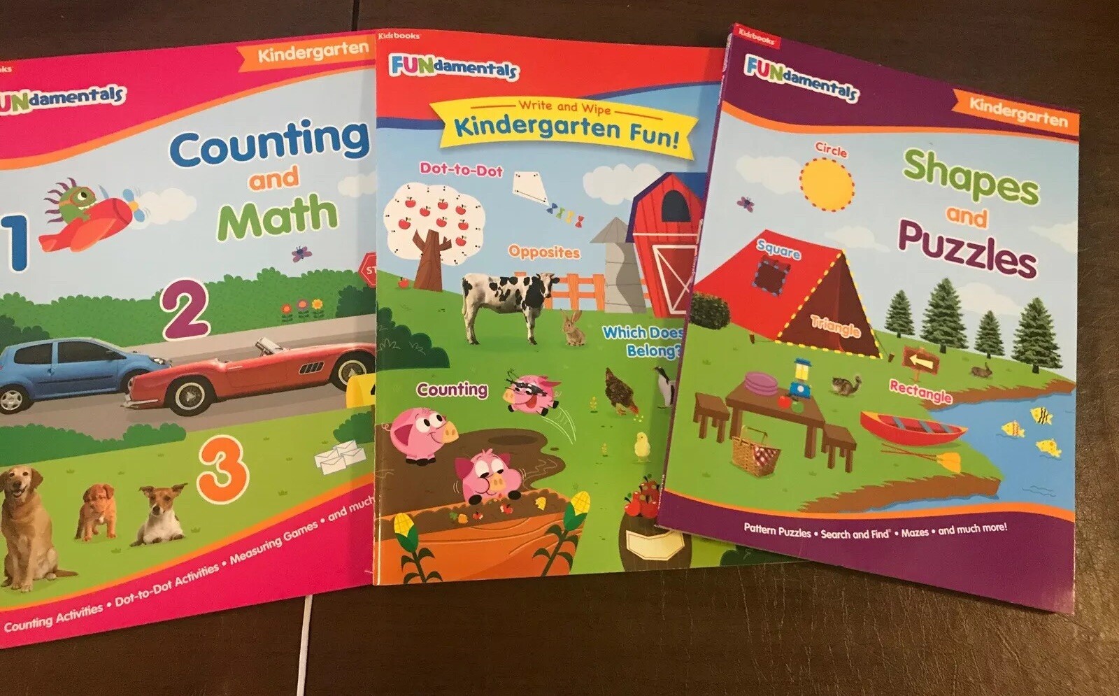 3X Kindergarten Fundamentals Write In Shapes & Puzzles Math & Count Books