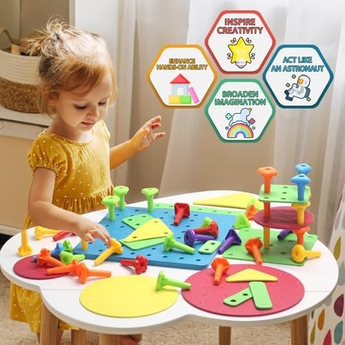 Peg Board Toy set 73Pcs DIY Building Stacking Toys for Kids 3-6 Years…