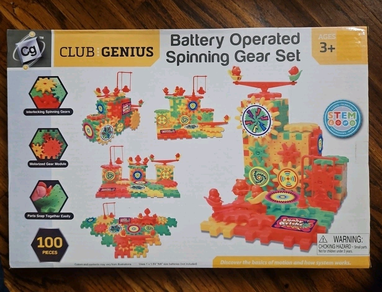 Club Genius Battery Operated Spinning Gear Set 100 pieces STEM Learning Building