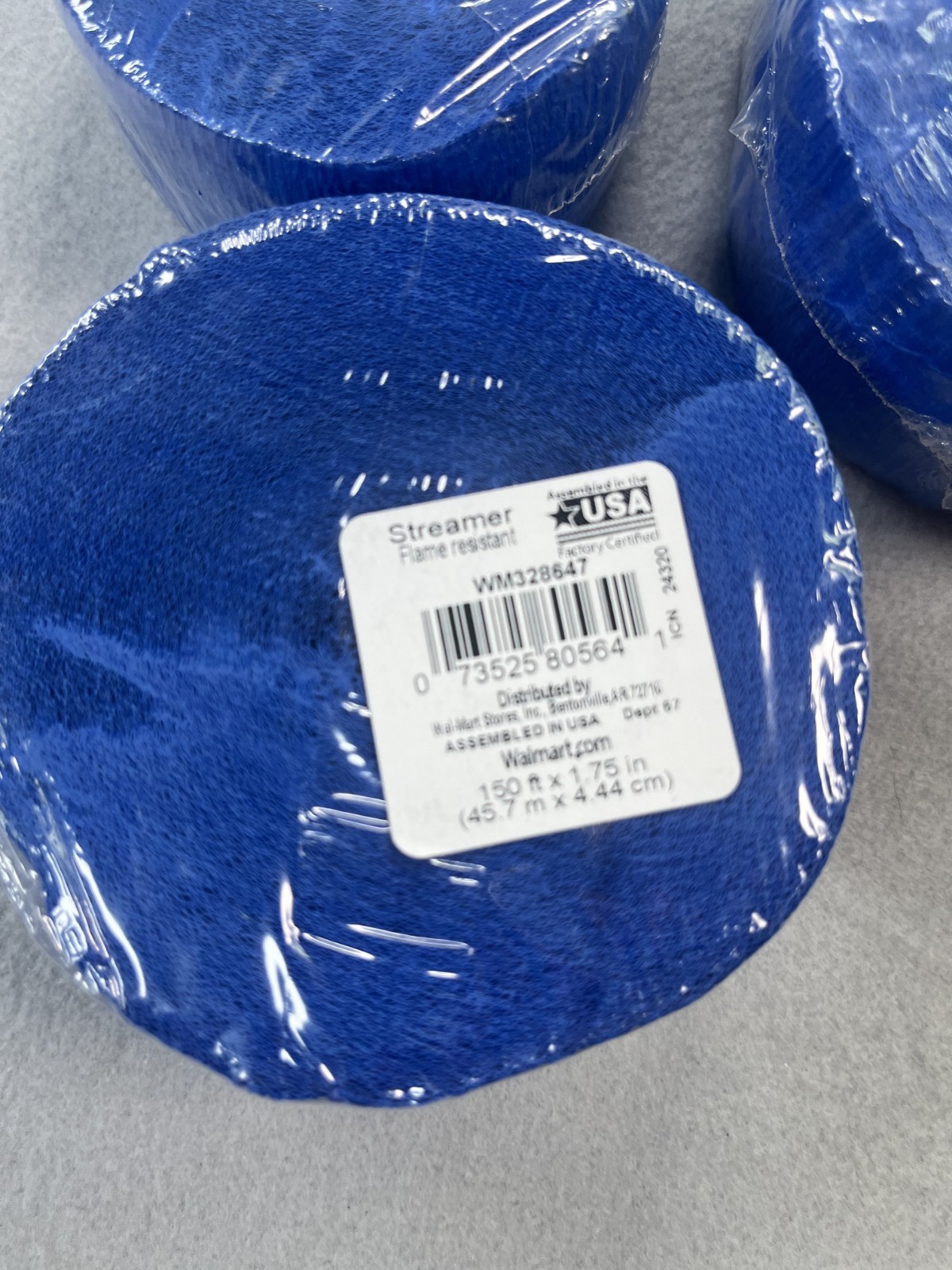 Crepe Paper Streamers 3 Rolls 450 ft Total of Blue Streamer Flame Resistant NEW