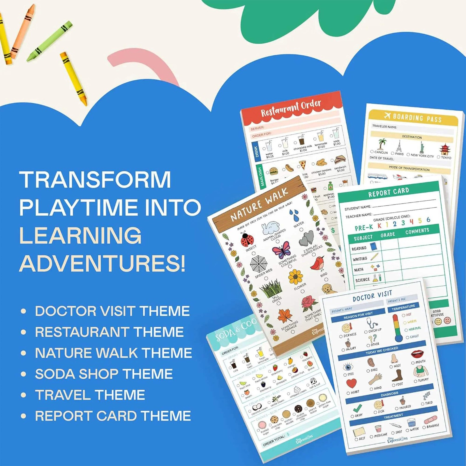 Play Pretend Notepads 40 Pages Each for Kids 2 Pack Restaurant Doctor NatureWalk