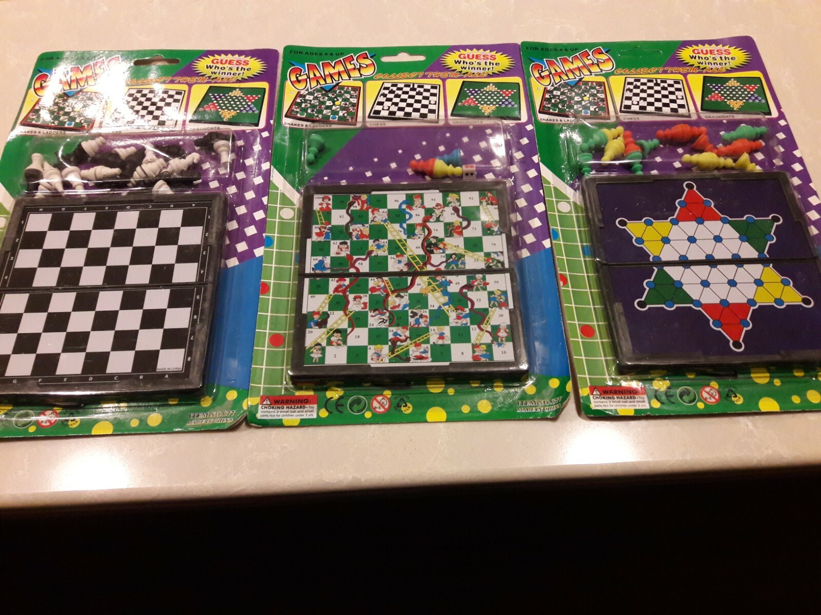 MINI MAGNETIC TRAVEL BOARD GAMES -DRAUGHTS, SNAKES & LADDERS, & CHESS. NEW