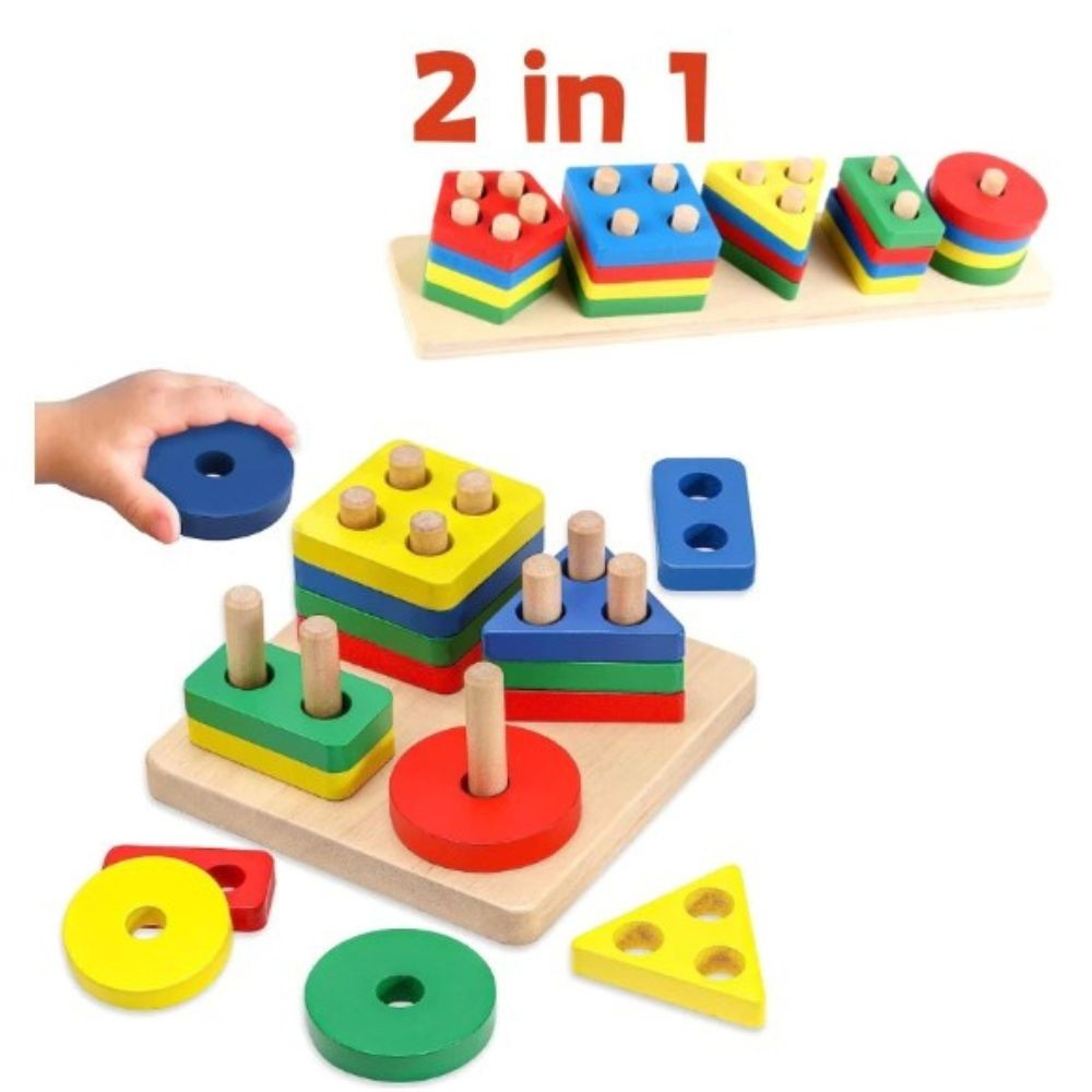 Multi-Color Wooden Puzzle for Kids Educational Montessori Toy Age 1-3 Cognitive