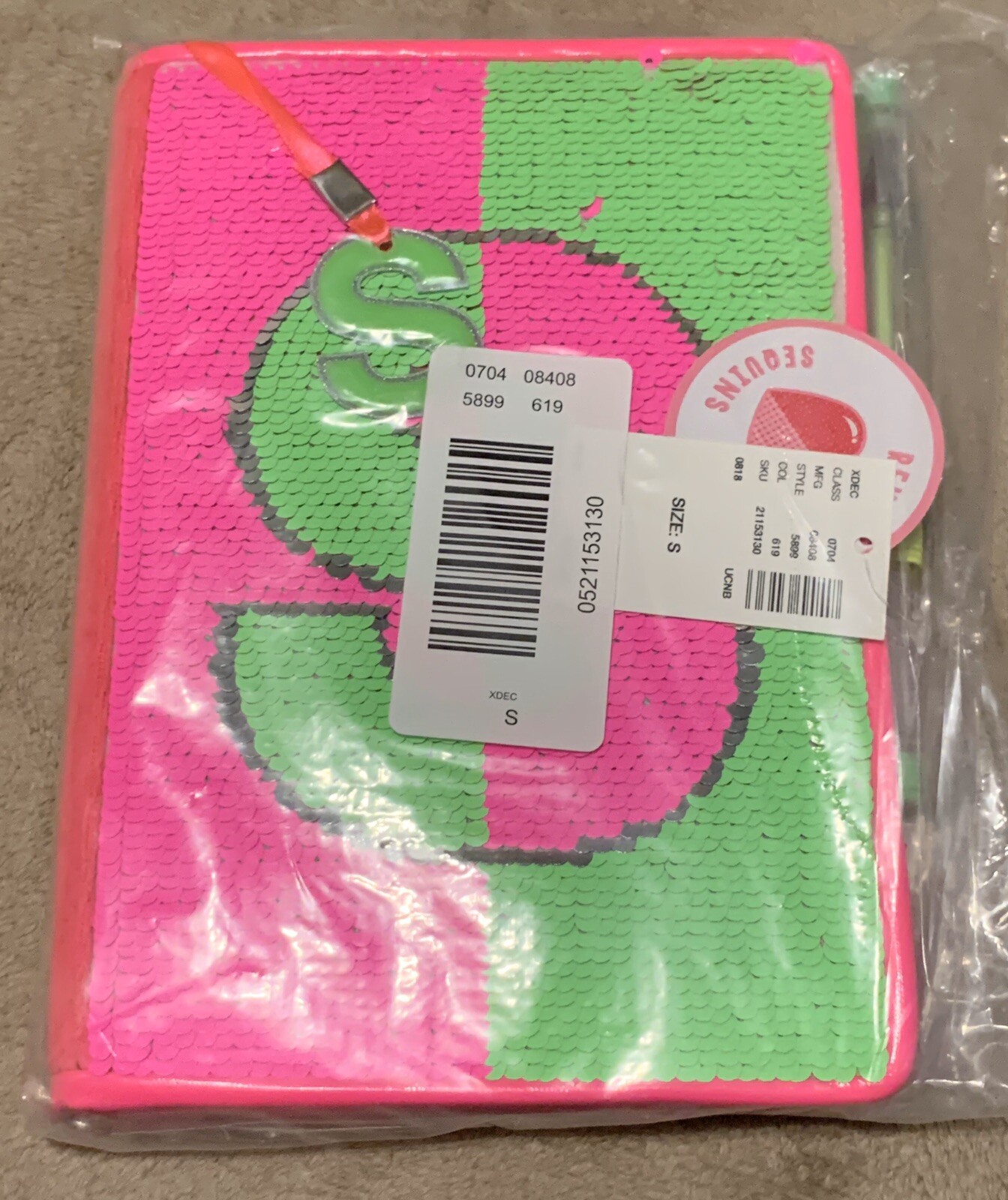 Justice Girls Sequin Neon Flip Sequins Diary Journal Writing Notebook Initial