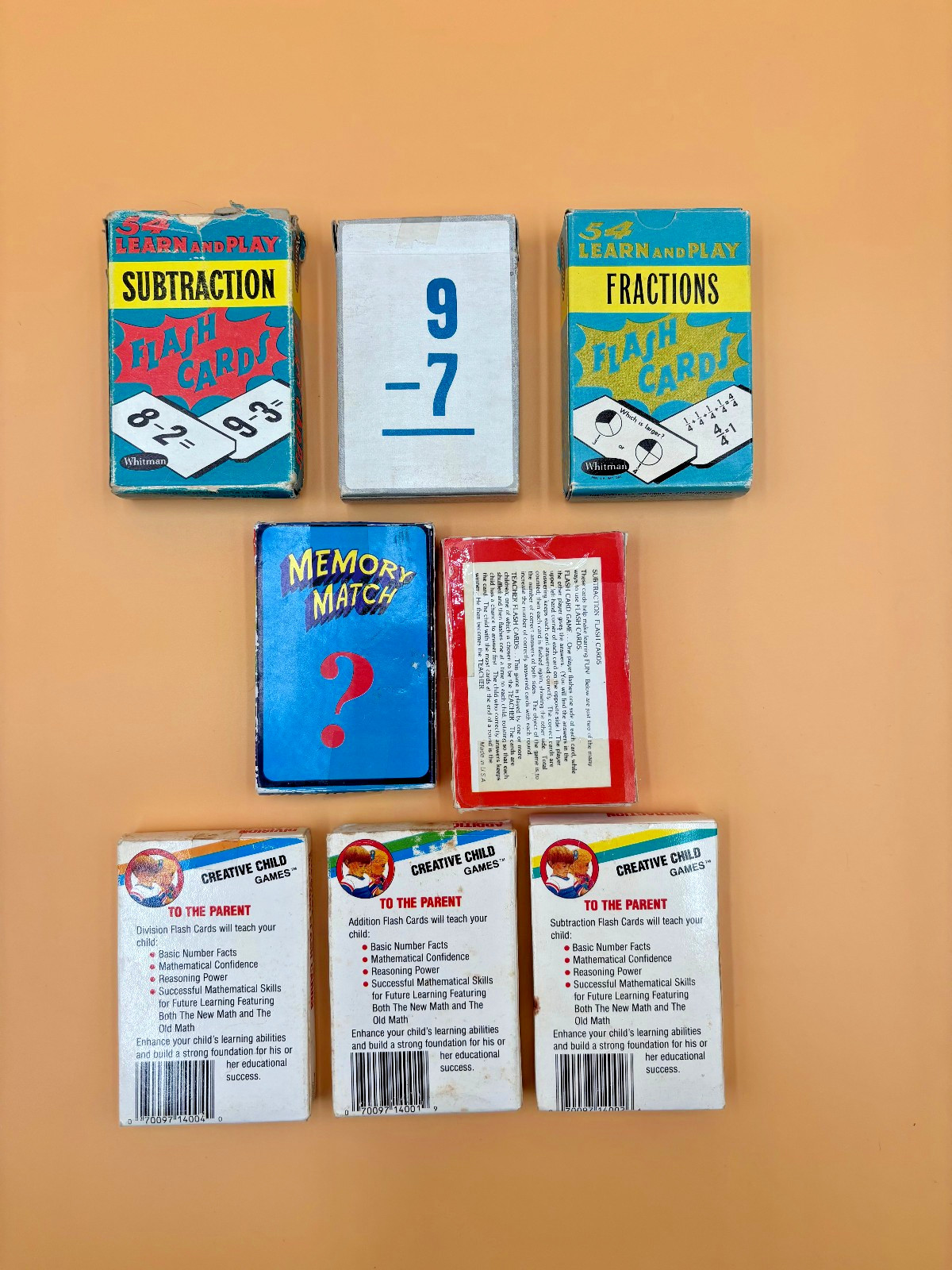 Vintage Flash Card Lot of 8 Subtraction Fractions Addition Memory Division