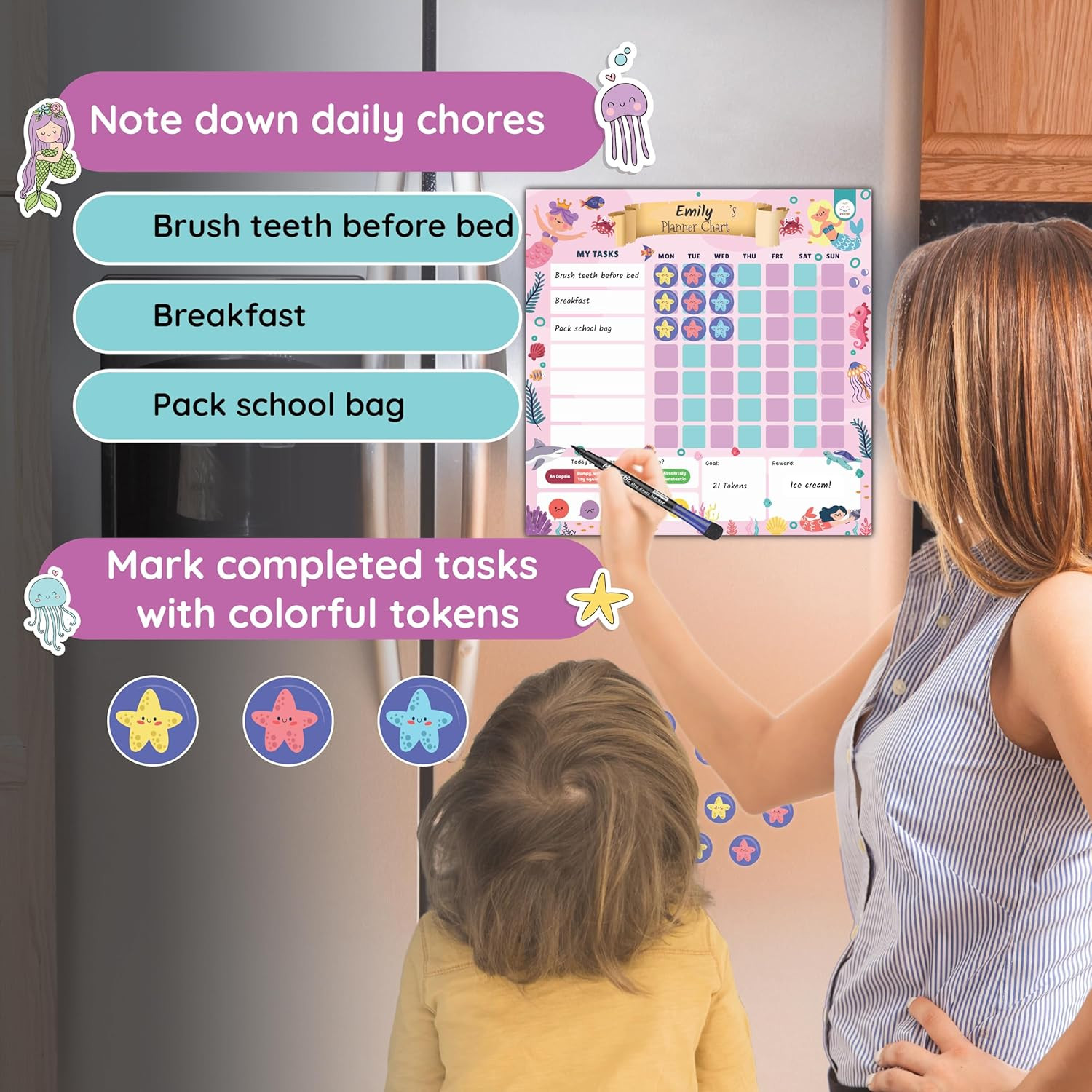 Magnetic Chore Chart for Kids, Behavior Chart for Kids at Home with 50 Magnetic