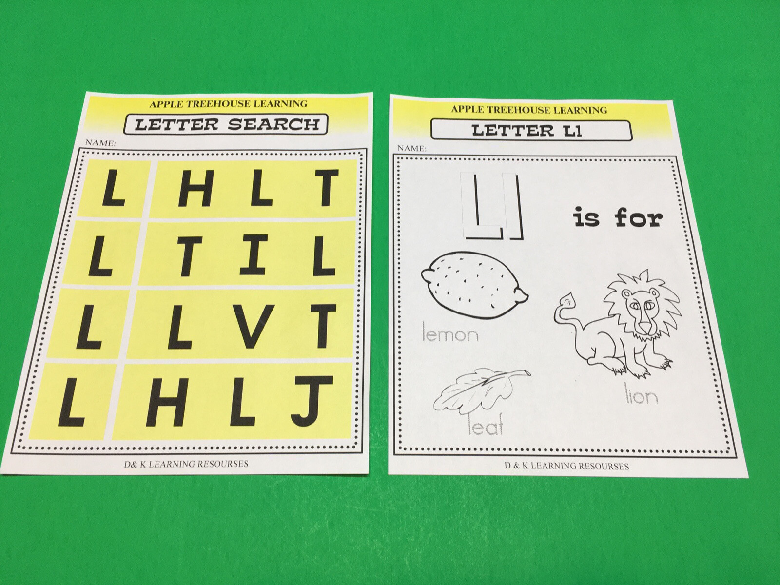 Letter Ll – Apple Treehouse Worksheets – Preschool Teaching supplies 20pgs