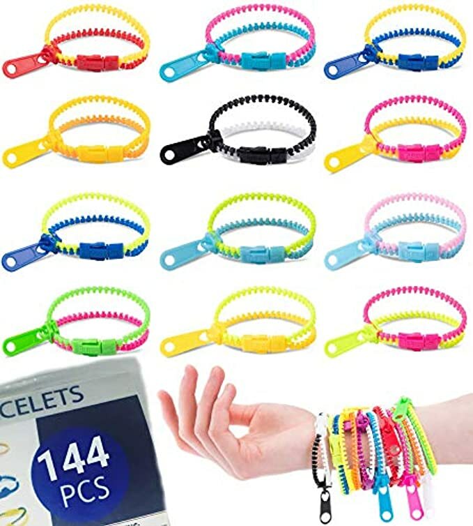 UpBrands 144 Easter Basket Stuffers 7 1/2″ Zipper Bracelets Fidget Toys, Pinata