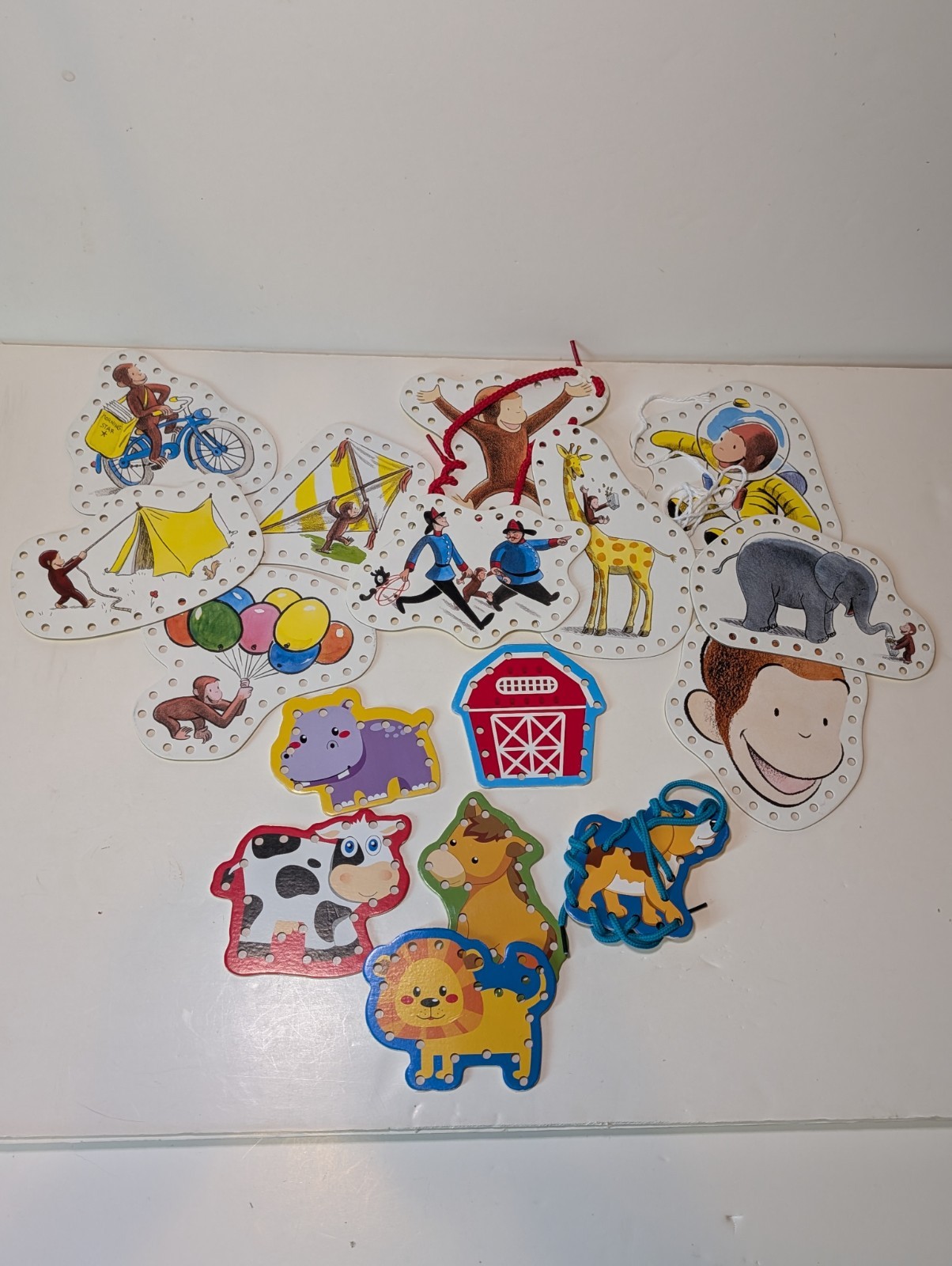Lacing Card Set Curious George & Farm Animals Set Of 16 Kids Developmental Toy