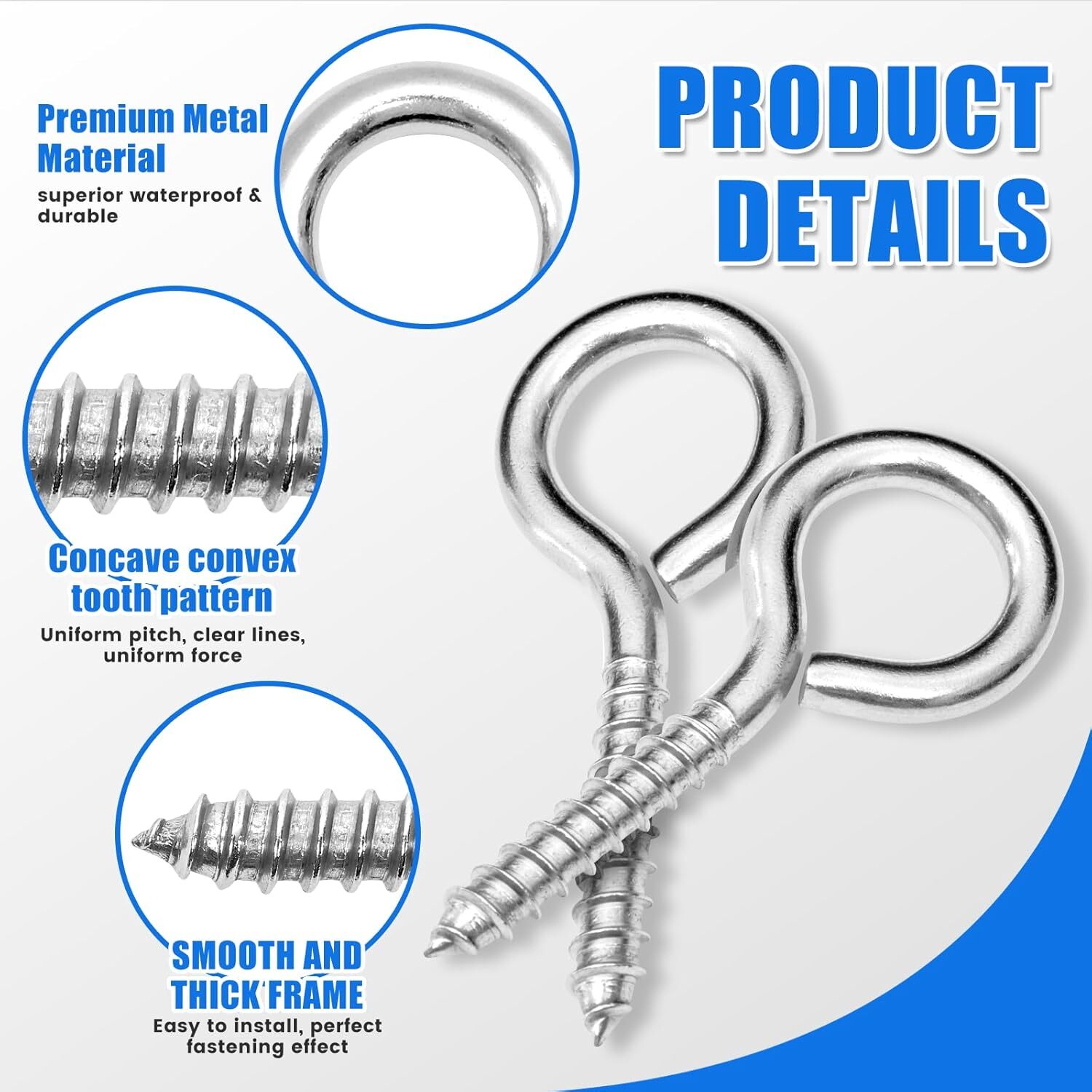 4PCS 4 inches Screw Eyes M8 304 Stainless Steel Eye Screws, Heavy Duty Screw,