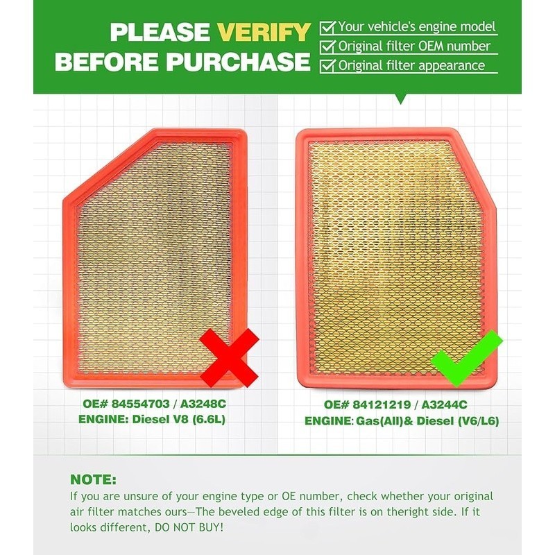 Cabin Engine Air Filter Kit Silverado Sierra Tahoe Yukon Suburban 2019-2025 New