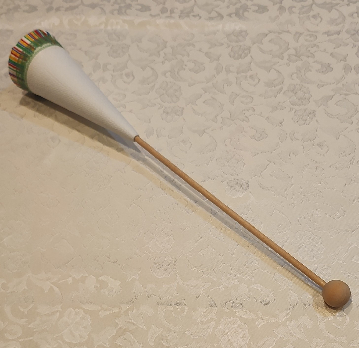 Striped Hooded Clown Stick Puppet Pull String Toy Wooden Handle Rod Ball End