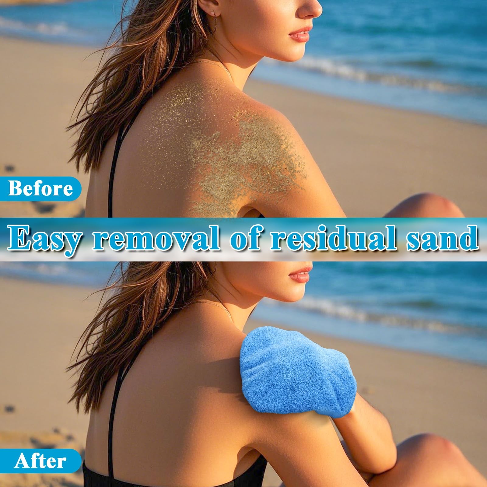 Vodolo 2 in 1 Sand Remover for Beach,2Pcs Wipe Off Mitts 2PCS, Blue