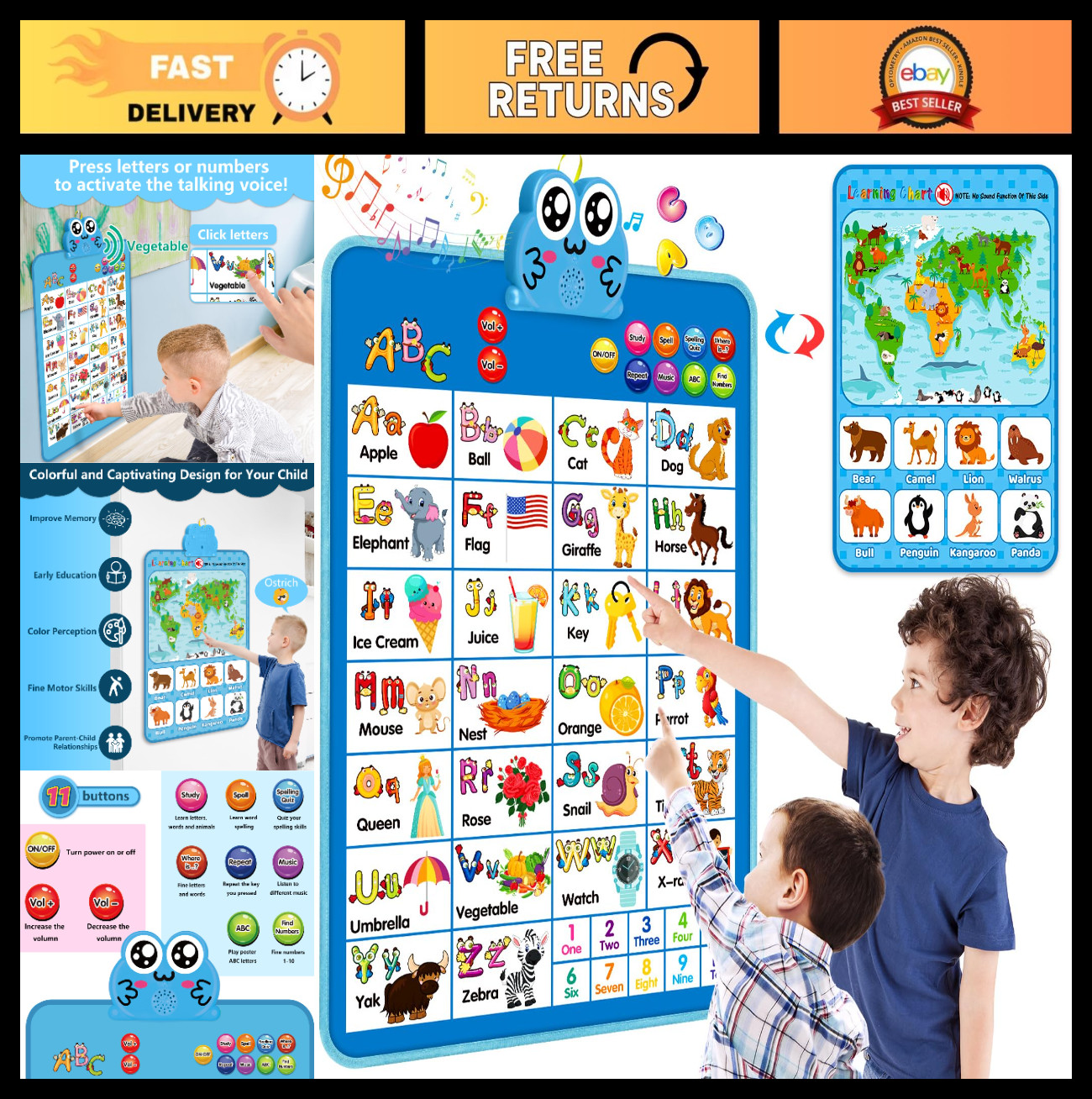 Interactive Alphabet Wall Chart – Educational Learning Poster with Music & Games