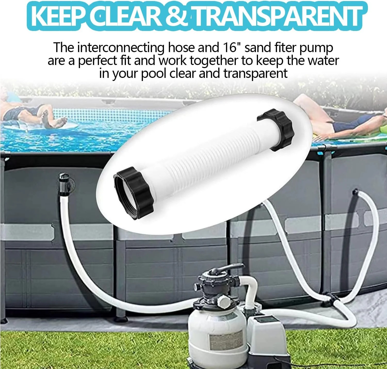 2-Pack 1.5-Inch Diameter Pool Hoses, 59-Inch Replacement Hoses Compatible with A