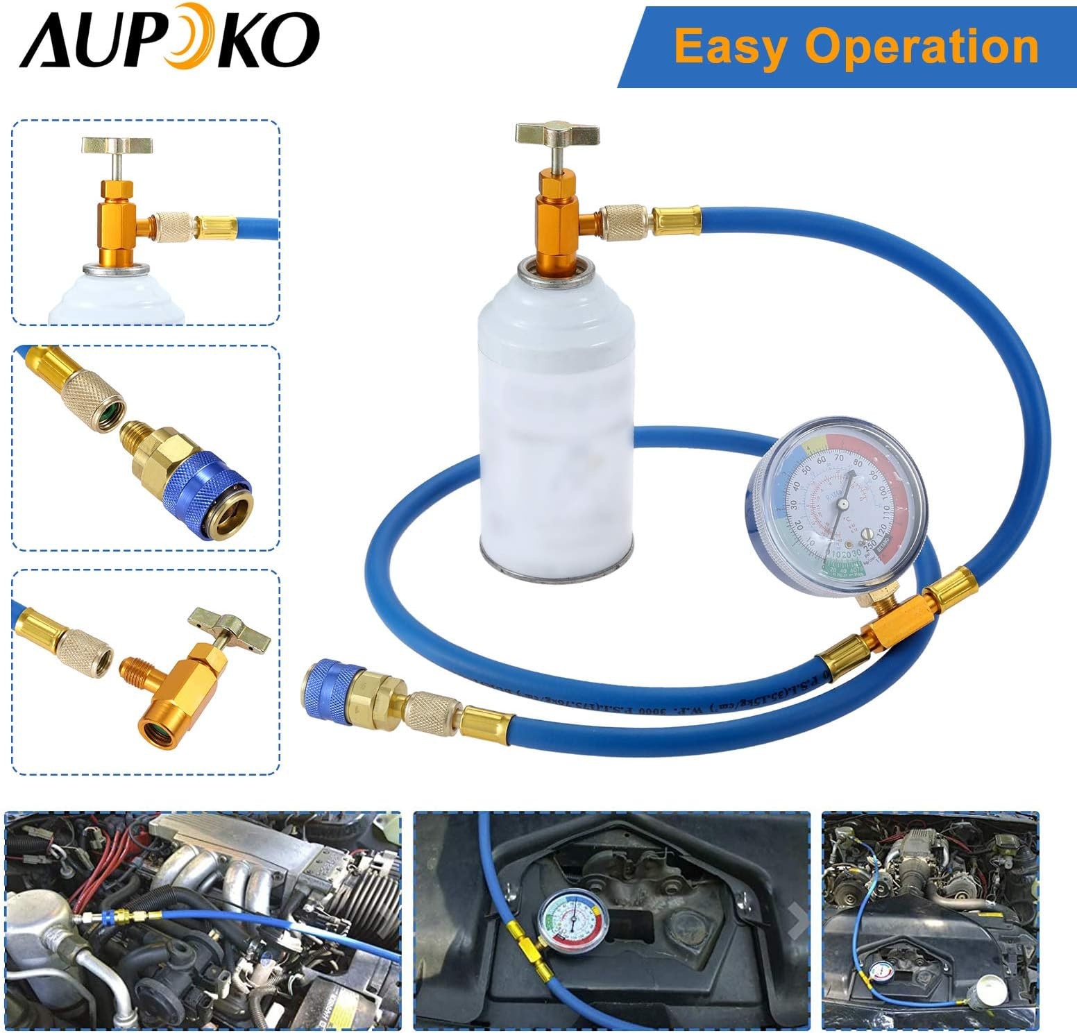 Aupoko R134A Recharge Hose Kit with Gauge, 59” AC Refrigerant Recharging Hos…