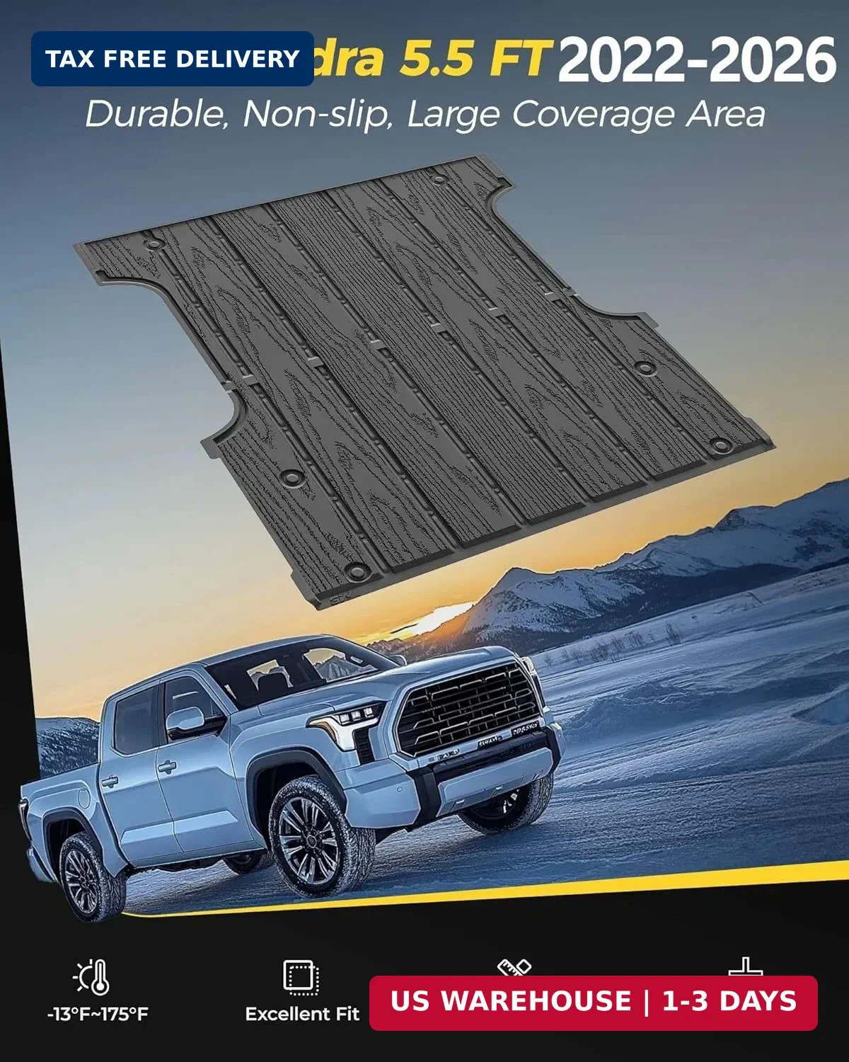 3W Truck Bed Mat for Toyota Tundra 2022-2026, Heavy Duty Tundra Accessories TPE