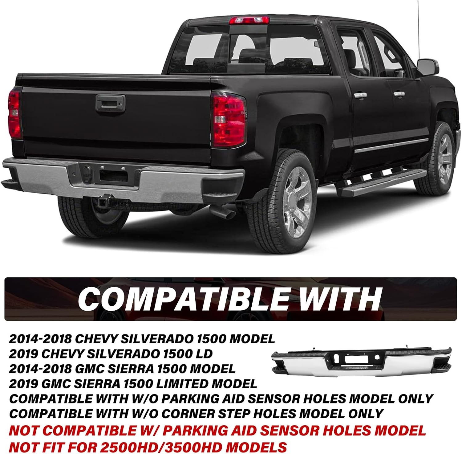 14-18 Chevy Silverado GMC Sierra 1500 Rear Step Bumper Assembly Chrome w/o