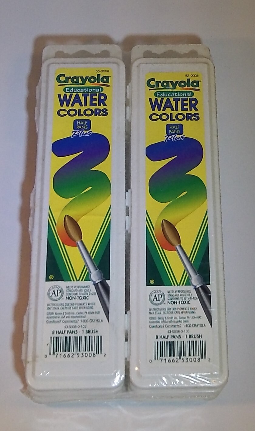 Crayola Educational Watercolors Half Pans 8 Colors & Brush 6 Packs New Sealed